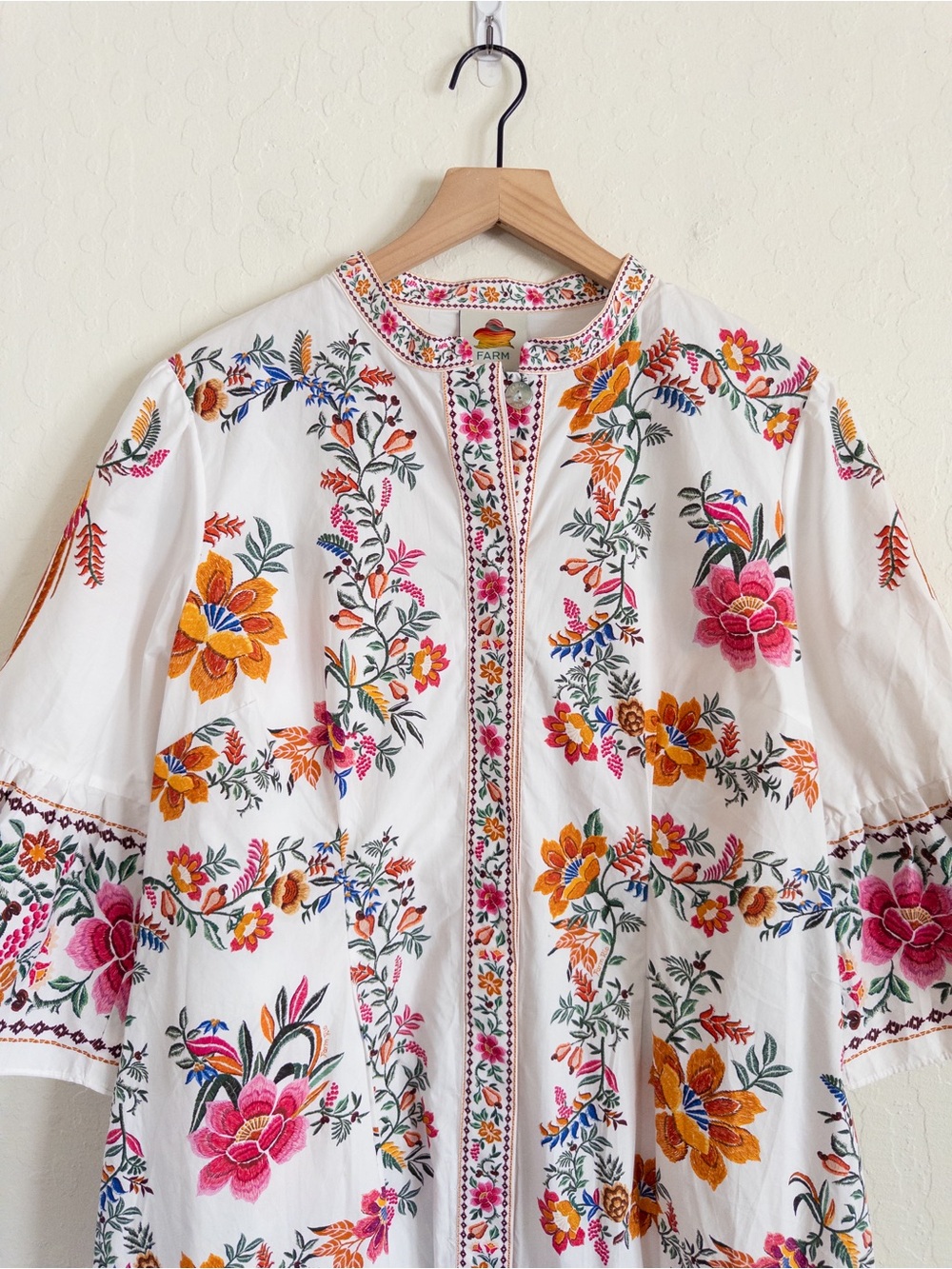 Farm Rio 100% Cotton Off-White Delicate Forest Scarves Mini Dress XL Boho Party - Picture 11 of 16